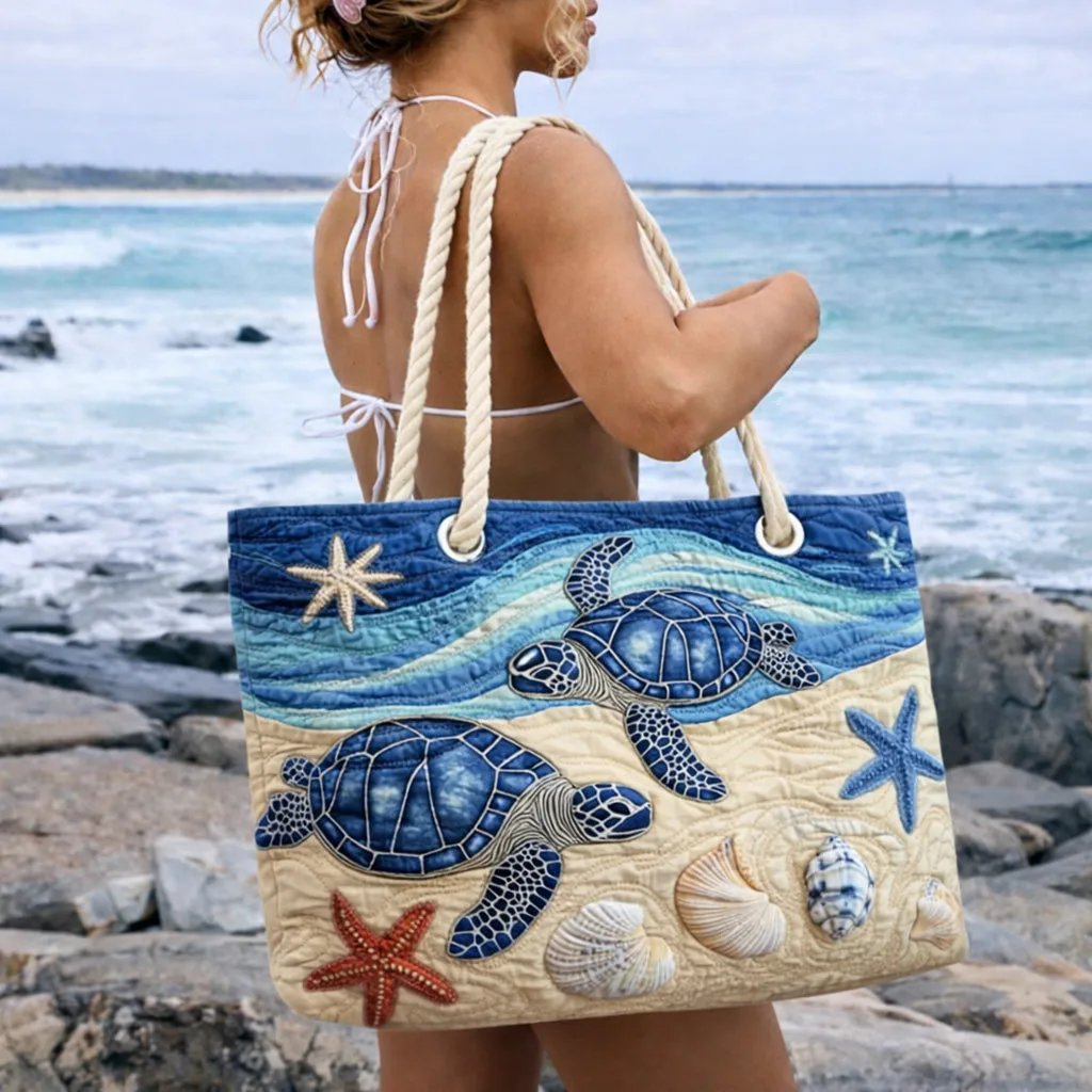 Bolsa de Praia Feita à Mão | Refúgio Oceânico de Tartaruga